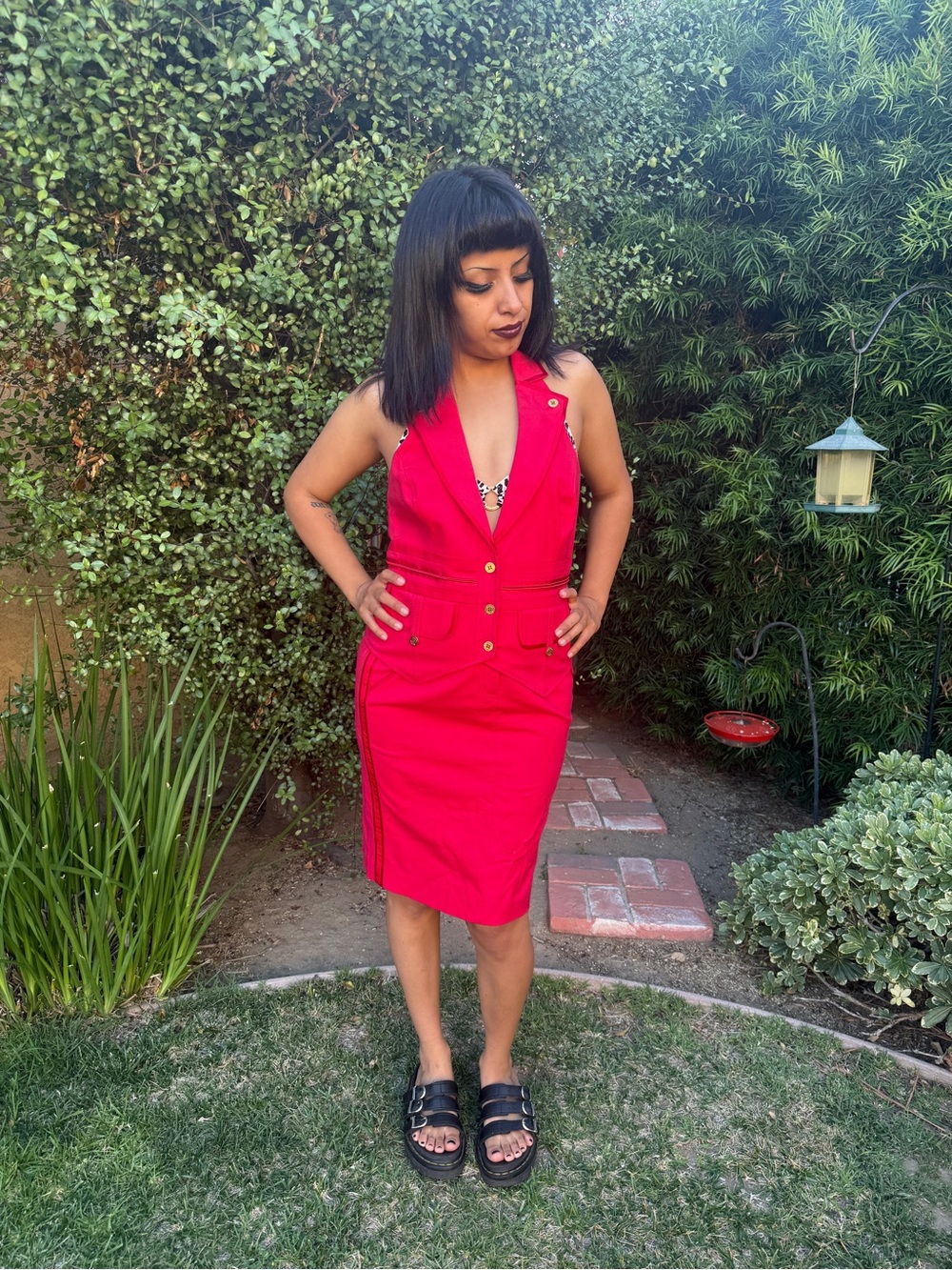 Marciano Red Sleeveless V-Neck halter and Skirt Set